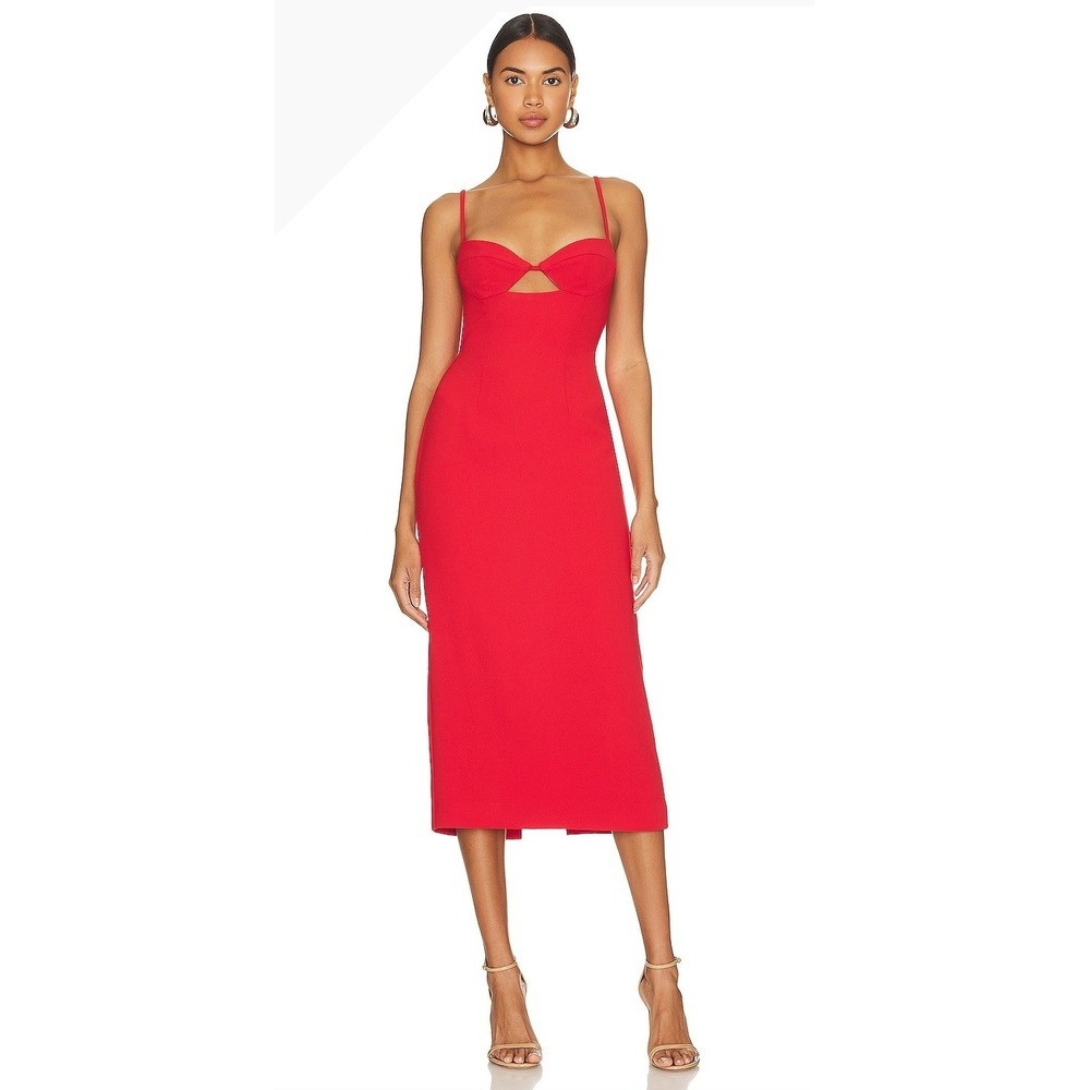 Bardot Vienna Midi Dress Women XS Flame Orange Cutout Bodycon Party Cocktail‎